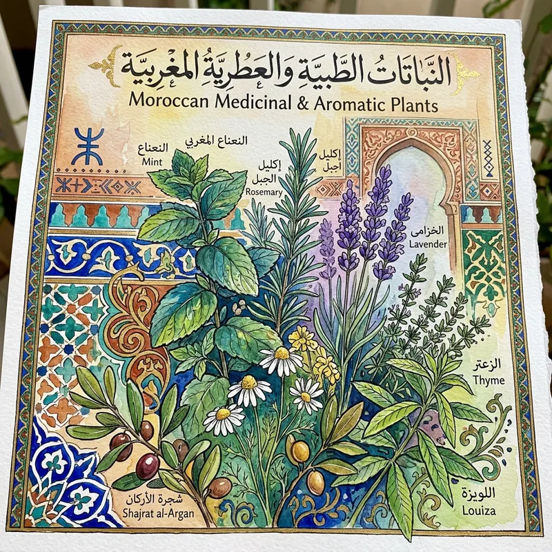 Moroccan Medicinal and Aromatic Plants Art: Vibrant Nature-Inspired Painting Moroccan Medicinal and Aromatic Plants Art: Vibrant Nature-Inspired Painting