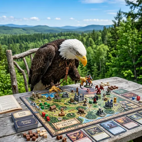 Playful Eagle Strategizing in Intricate Board Game