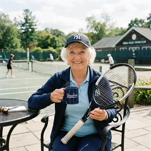 Blue-Eyed Grandmother with Tennis Racket