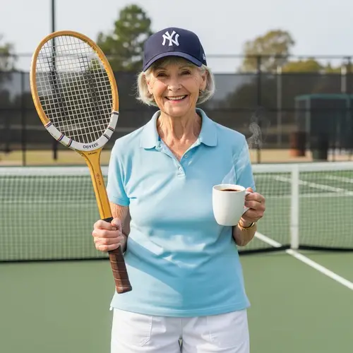 Blue-Eyed Grandmother with Tennis Racket