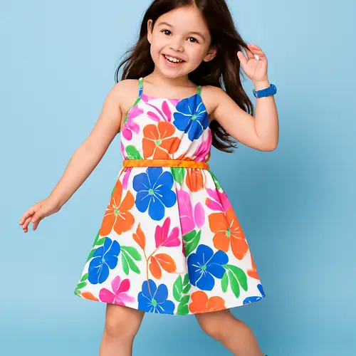 Playful 7-Year-Old in Blue Sandals and Watch