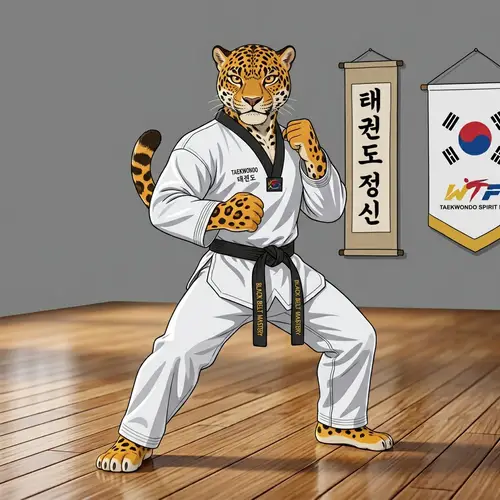 Jaguar Warrior in Taekwondo Dobok | Stunning Martial Arts Stance