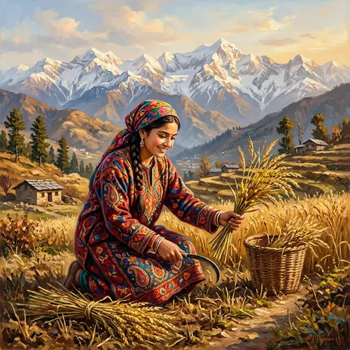 Stunning Indian Kashmiri Teenage Girl Oil Painting