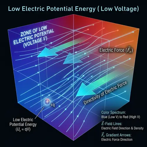 Low Electric Potential Energy and Voltage in Electric Field