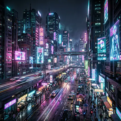 Vibrant Cyberpunk Cityscape at Night | Neon Lights & High-Tech Structures