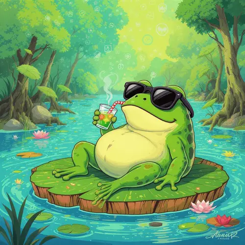 Chill Cartoon Toad on a Lilypad