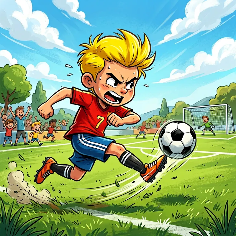 Cartoon Boy Soccer Player | Energetic Football Scene