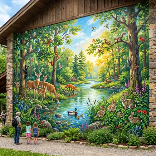 Nature Mural Depicting Harmony of Forest Wildlife