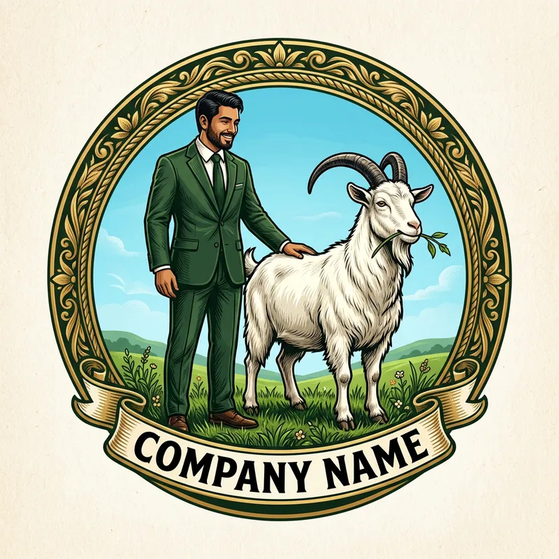 Detailed Hispanic Male and White Goat Logo Design Detailed Hispanic Male and White Goat Logo Design