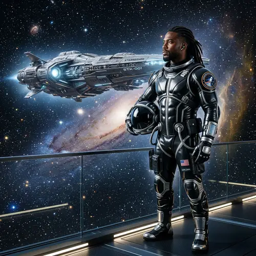 Cosmic Explorer in Elegant Spacesuit | Humanity's Quest for Knowledge