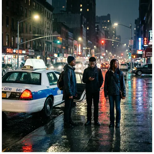 Moody Urban Night: Black Teenagers by Taxi Cab