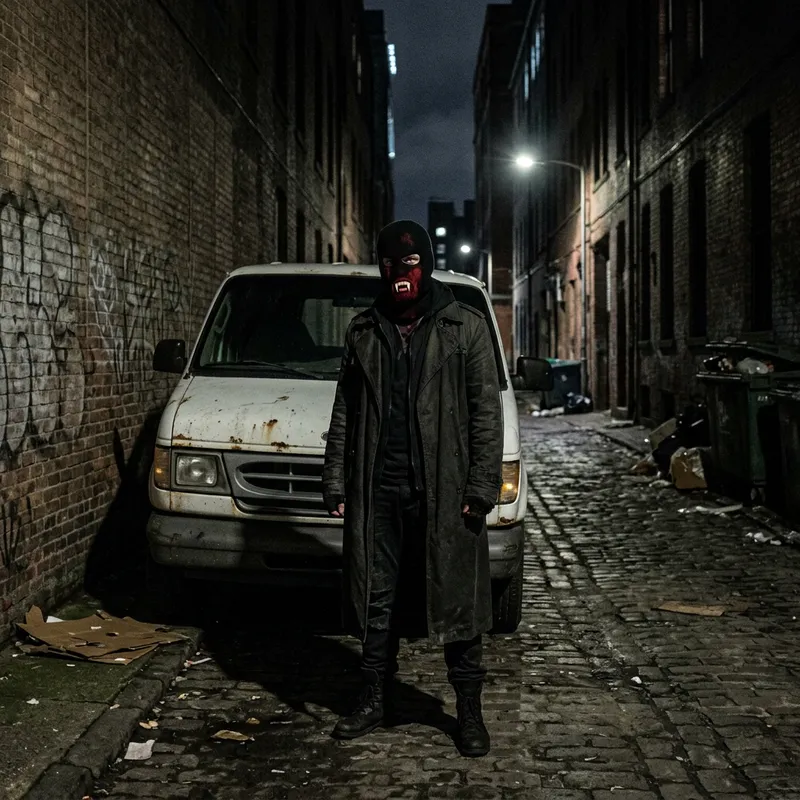 Sinister Elegance: Vampire Encounter in Moonlit Alley