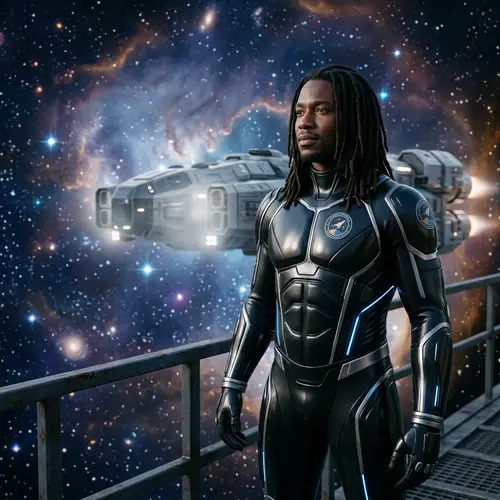 Regal Black Man in Space Suit | Celestial Universe Exploration