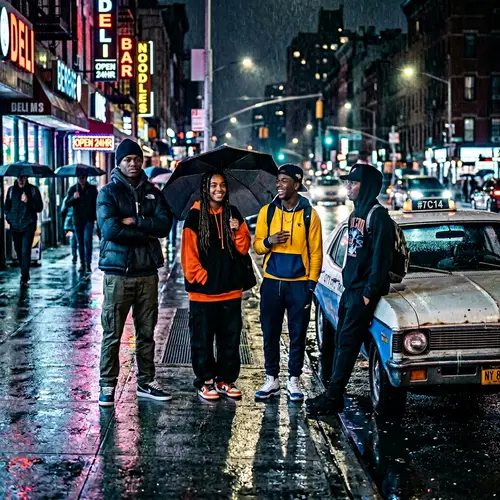 Urban Street Photography | African American Teenagers in Moody City Night