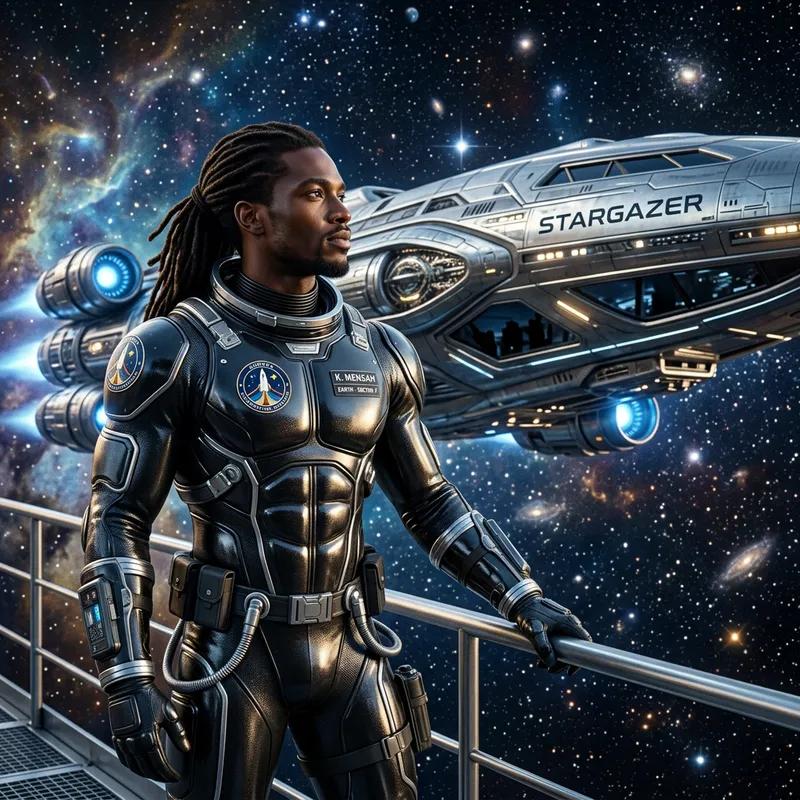 Regal Black Man in Elegant Spacesuit | Vast Cosmic Realm
