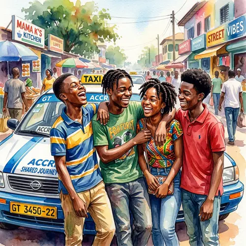 Heartwarming Watercolor Painting of Four Black Teenagers Sharing Joy