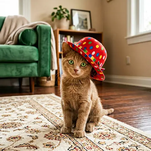 Luxuriously Velvety Tawny Fur Cat with Oversized Derby Hat