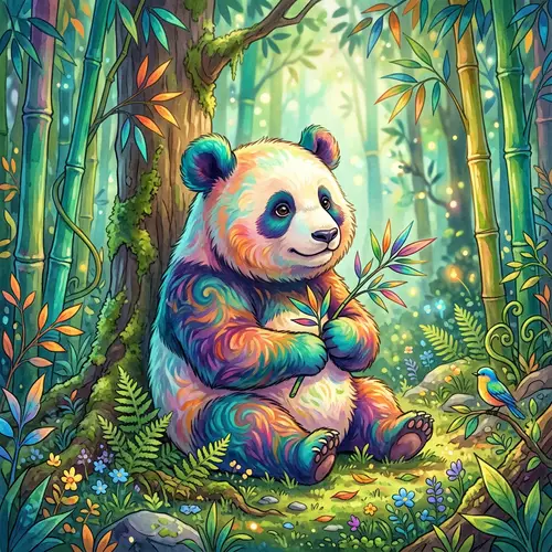Colorful Panda Illustration in Serene Environment