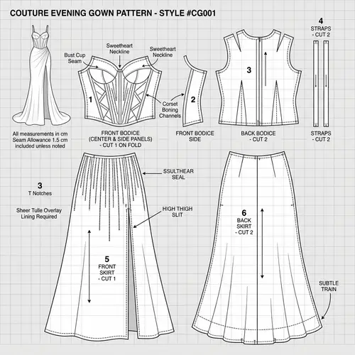 Couture-Inspired Dress Pattern - Elegant Design