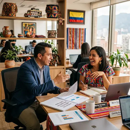 Colombian Business Discussion in Artistic Office