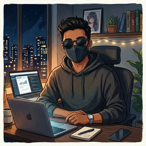 Anime Style South Asian Business Character in Studio Setting | Gouache Illustration