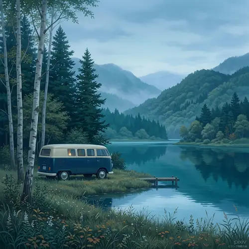 Camper Van by the Lake - Ultra Detailed Computer Art