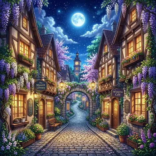 Quaint Moonlight Street in Spring | Studio Ghibli, Makoto Shinkai