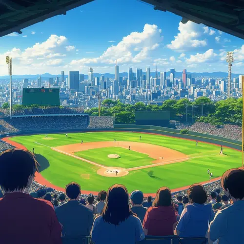 Anime Baseball Stadium Illustration in Tokyo | Japanese Anime Art