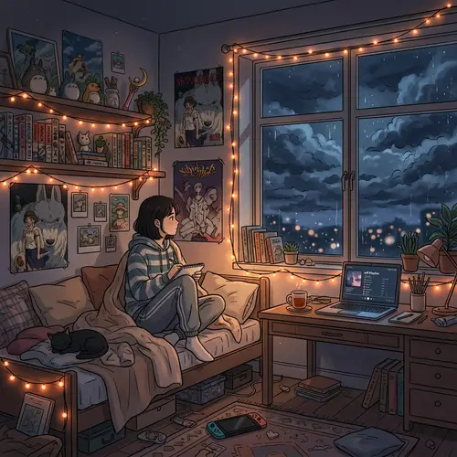 Cozy Anime Bedroom at Night | Serene Lofi Atmosphere