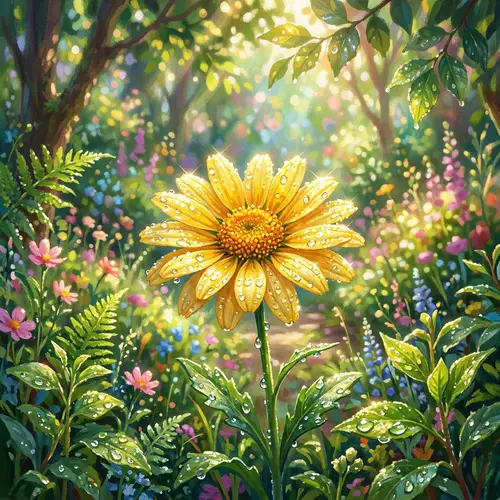 Vibrant Yellow Daisy with Sunlight Reflections | Digital Art