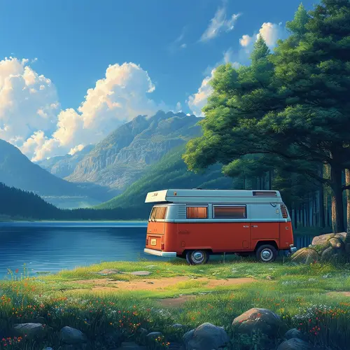 Camper Van by the Lake - Ultra Detailed Computer Art
