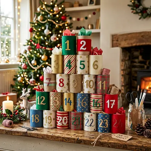 DIY Advent Calendar: Crafted Toilet Paper Rolls in Homey Setup