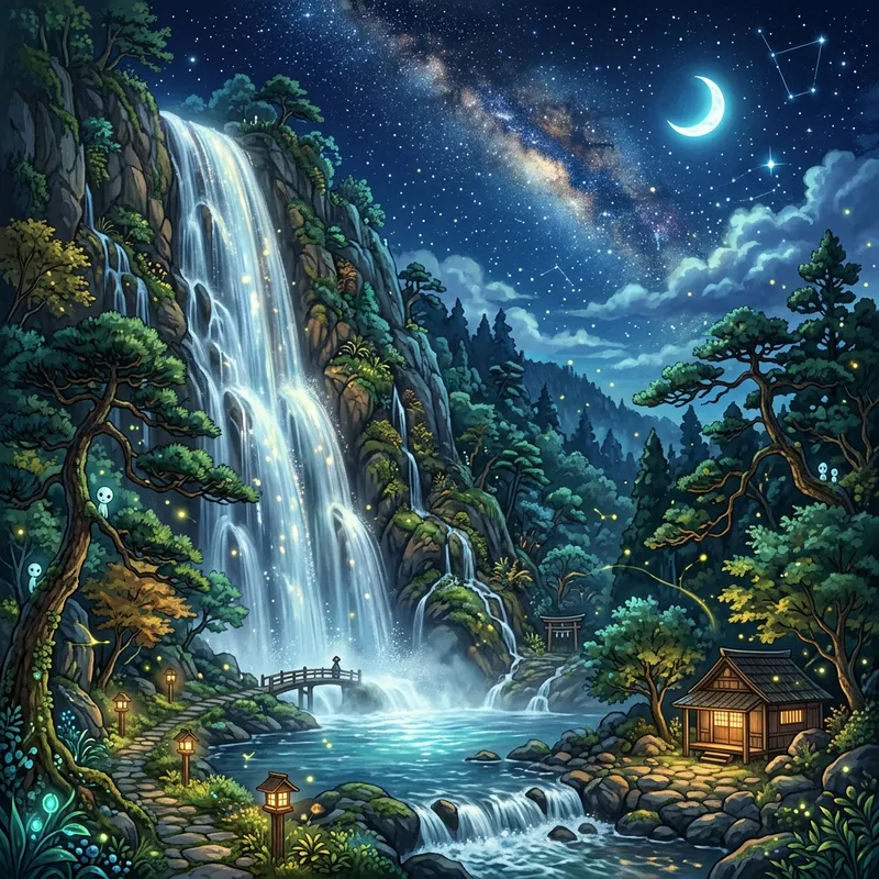 Studio Ghibli Style Waterfall | 8K Wallpaper Studio Ghibli Style Waterfall | 8K Wallpaper