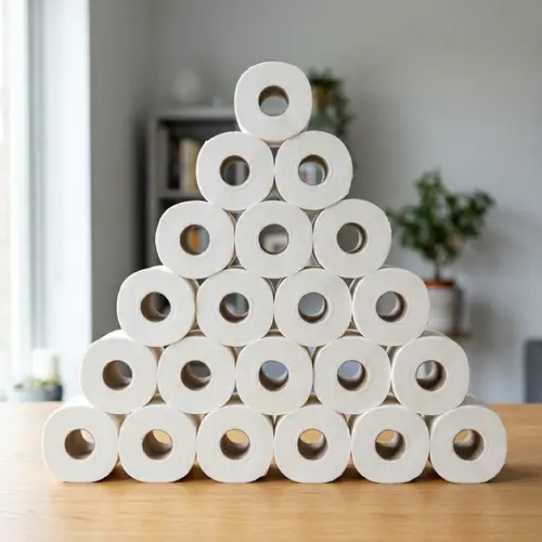 Impressive Pyramid Structure Made from 20 Untouched Toilet Paper Rolls