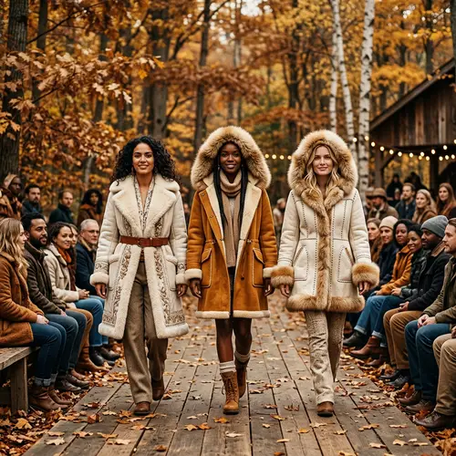 Stunning Fall Fashion Show: Diverse Group in Fur-Lined Coats