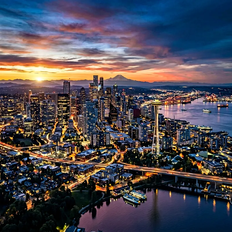 Breathtaking Panoramic View of a City at Dawn Breathtaking Panoramic View of a City at Dawn