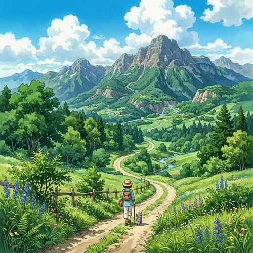 Wilderness Road in Sunny Anime Summer by Hayao Miyazaki