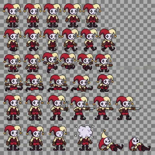 Pixel Art Dark Jester Character Sprite Sheet
