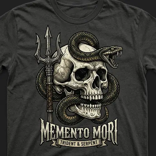 Skull and Snake T-Shirt Design with Trident | Custom Apparel Art