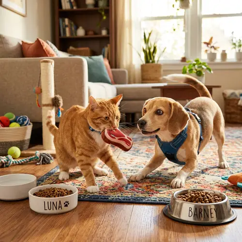 Funny Cat & Dog Playing with Fake Meat - Hilarious Pet Encounter