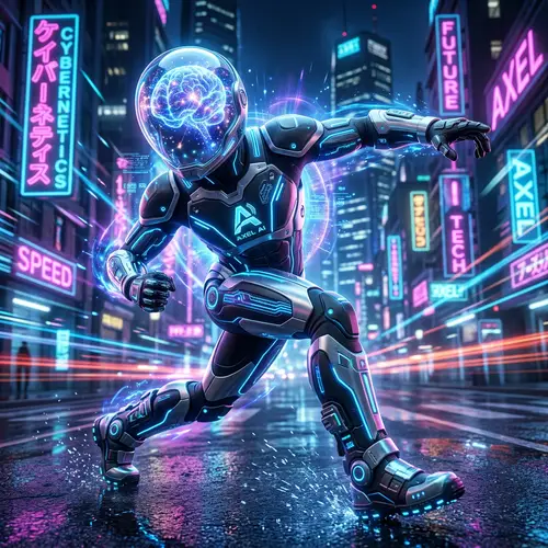 Futuristic AI Biker Mascot Axel – Dynamic Design