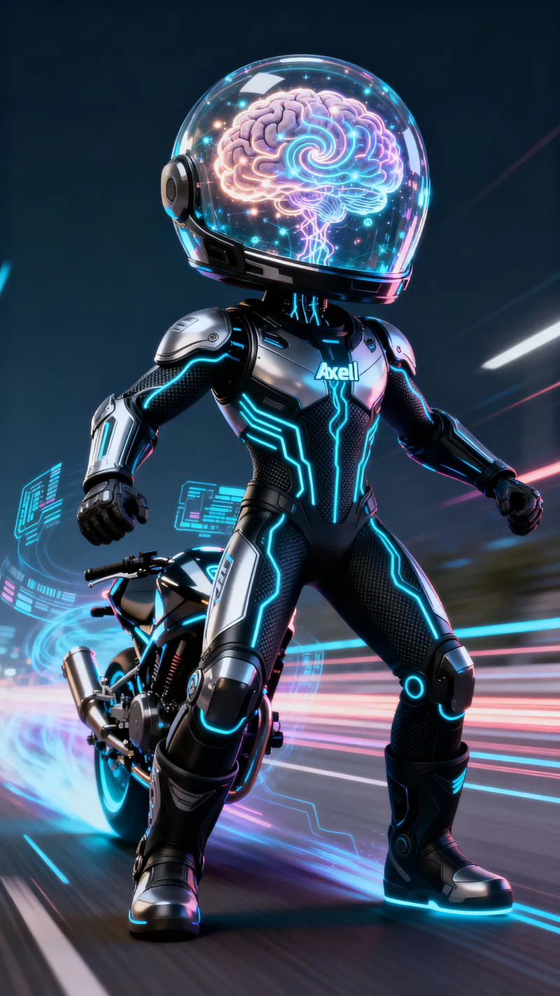 Futuristic AI Biker Mascot Axel – Dynamic Design