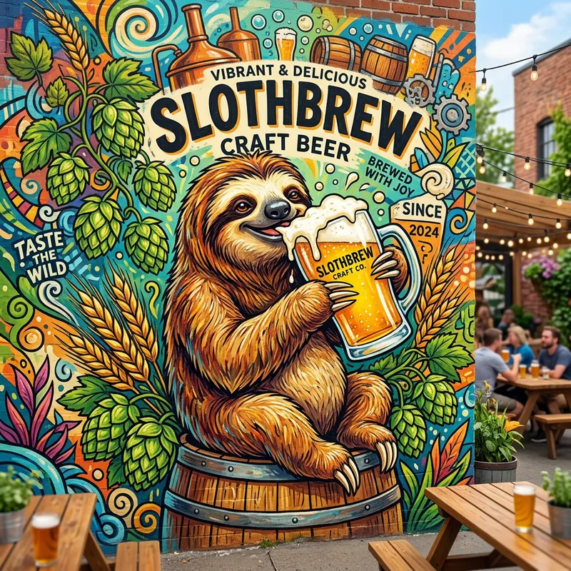 Whimsical Sloth Delighting in Beer - Craft Brewery Artwork Whimsical Sloth Delighting in Beer - Craft Brewery Artwork