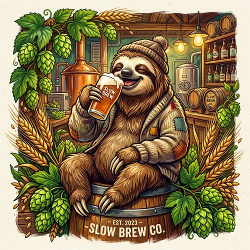 Vibrant Beer-Drinking Sloth Illustration for Craft Beer Culture