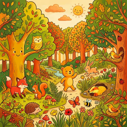 Colorful Woodland Creatures Illustration for Pre-School Children