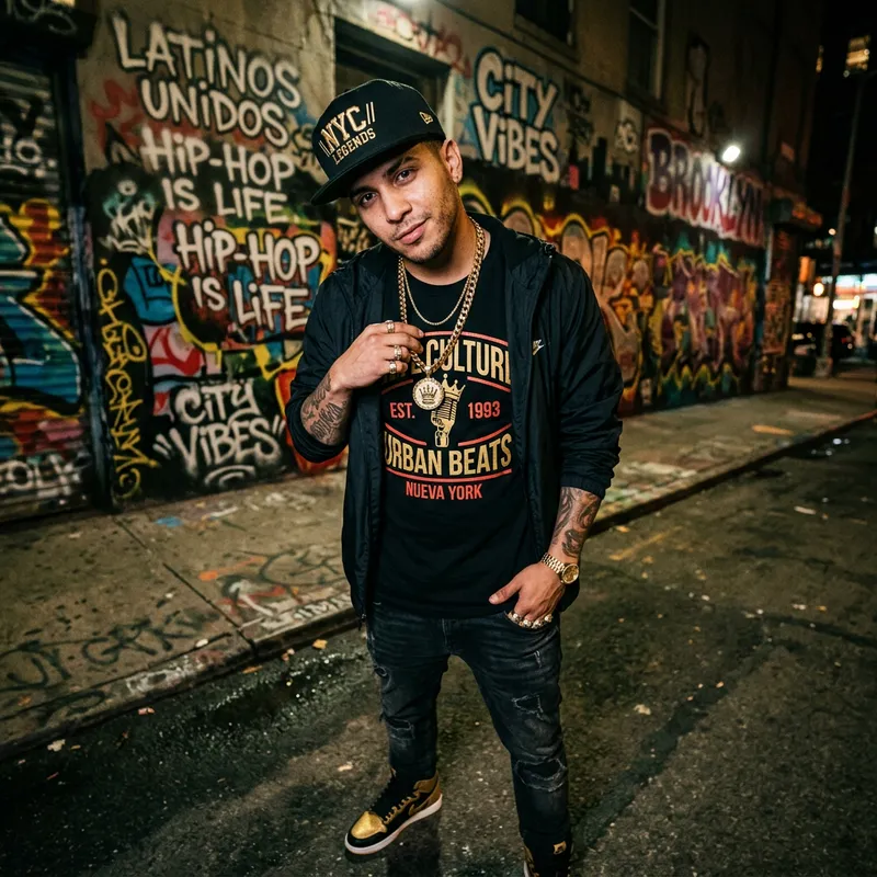 Hispanic Rapper in Stylish Snapback Cap | Diverse Urban Music Scene