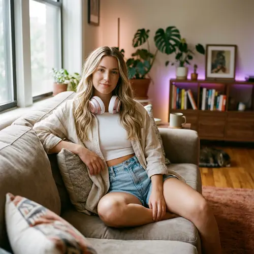 Stylish Young Blonde in Cozy Indoor Setting