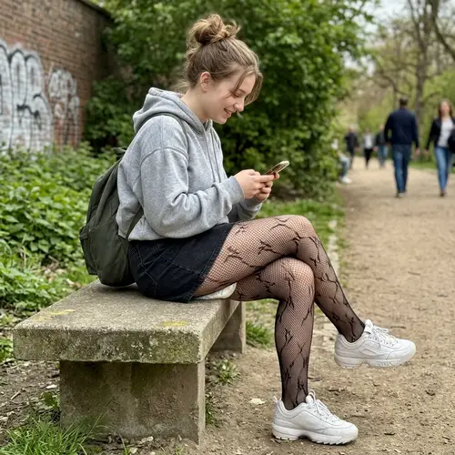 Caucasian Girl in Fishnets and Diaper | iPhone 15 Pro