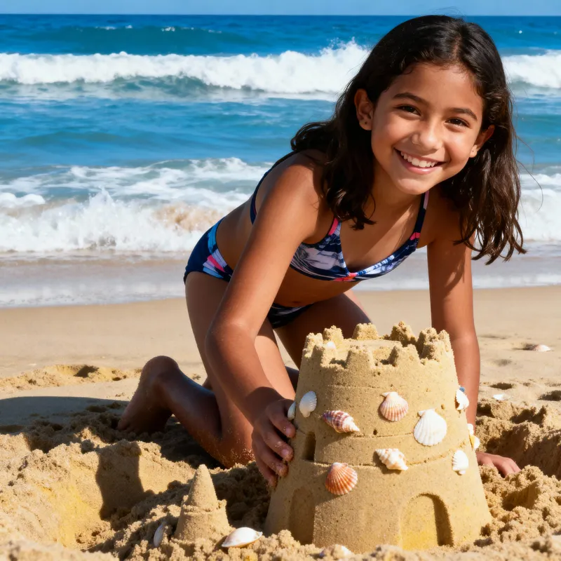 Joyful Summer Beach Day for a Young Hispanic Girl