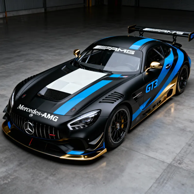 Mercedes GT3 2025 Livery: Black, White & Blue Design